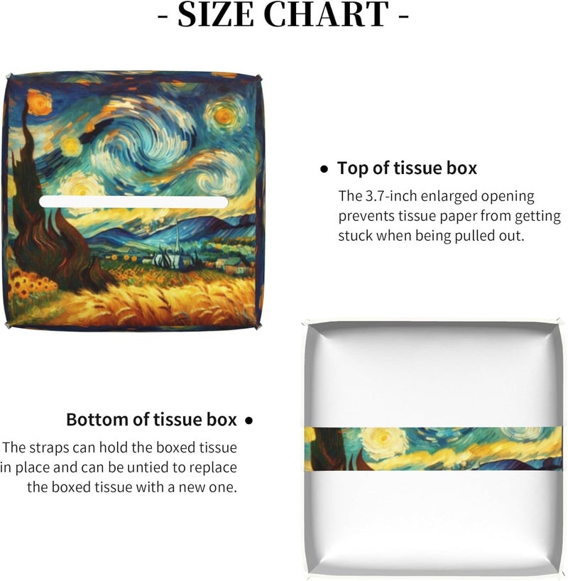 sndheke Starry Night Tissue Box Cover Square, Abstract Impressionist Oil Painting Tissue Box Holder Waterproof Leather Facial Paper Organizer Dispenser for Bathroom Home Car Nightstand Vanity Desk - Image 5